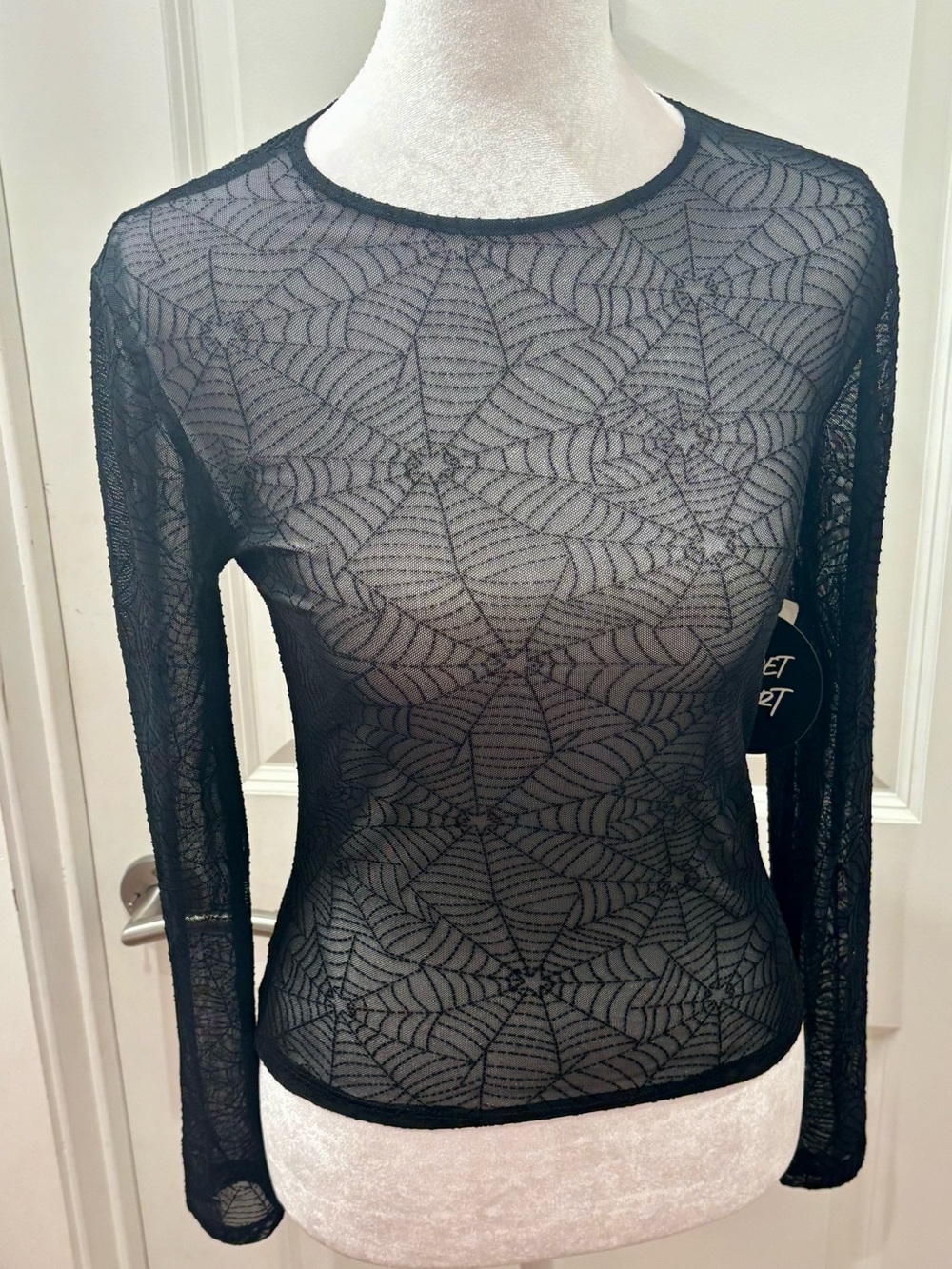 NWT Planet Heart Sheer Black Spider Web and Star Long-Sleeve Top- S